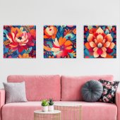 Vibrant Floral Trio – Kleurrijke Floral Art Set (Woonkamer)