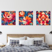 Vibrant Floral Trio – Kleurrijke Floral Art Set (Slaapkamer)