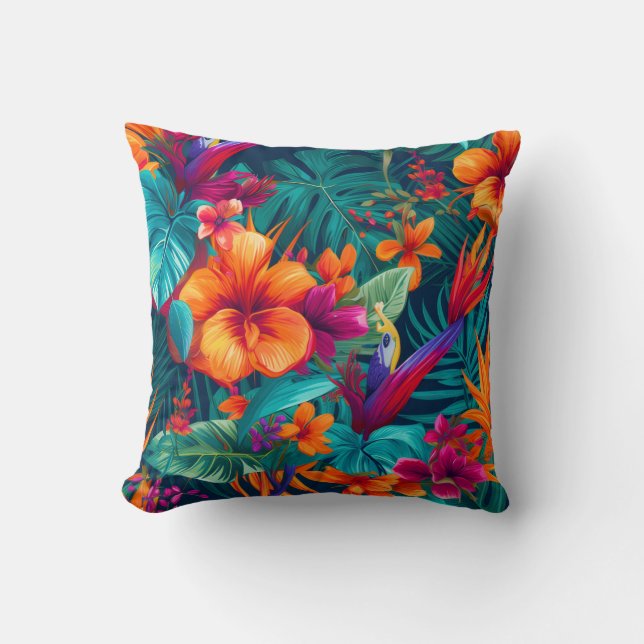 vibrant floral tropical orange flower interior kussen (Voorkant)