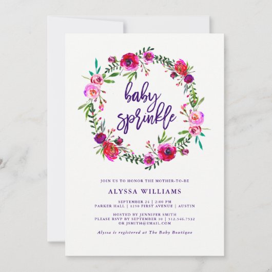 Vibrant Floral | Uitnodiging voor Baby Sprinkle (Voorkant)