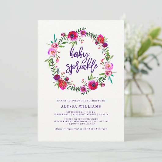 Vibrant Floral | Uitnodiging voor Baby Sprinkle (Staand voorkant)