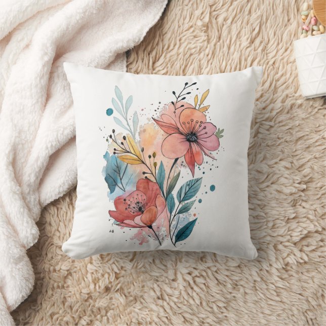 Vibrant Floral Watercolor Design Kussen (Deken)