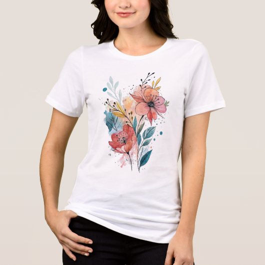 Vibrant Floral Watercolor Design Tri-Blend Shirt (Voorkant)