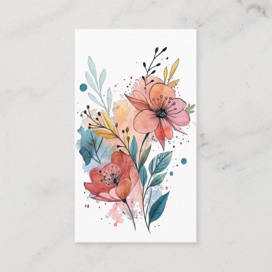 Vibrant Floral Watercolor Design Visitekaartje (Voorkant)
