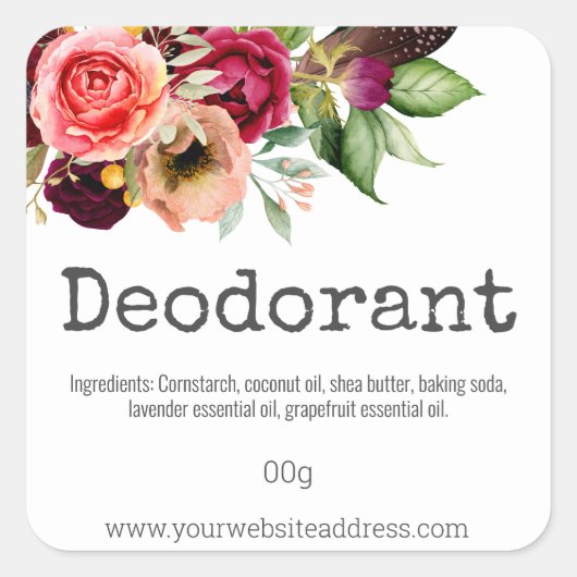 Vibrant Floral White Deodorant Vierkante Sticker (Voorkant)