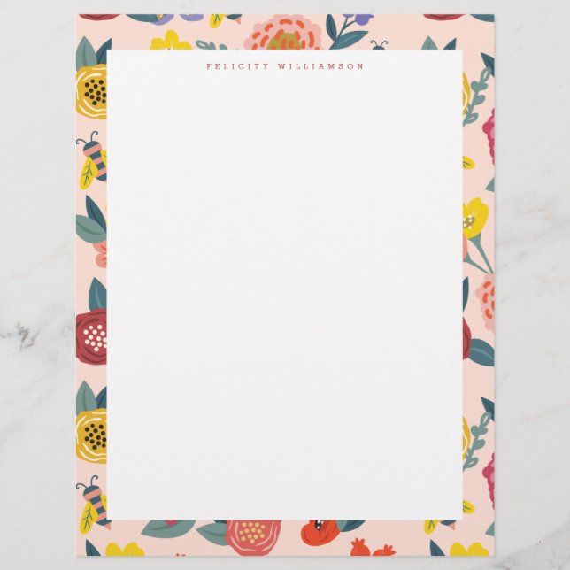 Vibrant Floral Wildbloemen en Lijst van honingbije Briefhoofd (Voorkant)