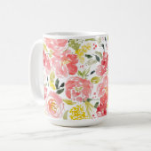 Vibrant florale waterverf patroon  koffiemok (Voorkant links)