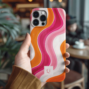 Vibrant Flow Funky Retro Initiaal Monogram iPhone 16 Pro Max Hoesje