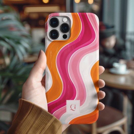 Vibrant Flow | Funky Retro Initiaal Monogram  Case-Mate iPhone Case