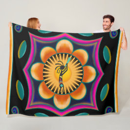 Vibrant Flower Southwestern Kokopelli Fleece Blank Deken