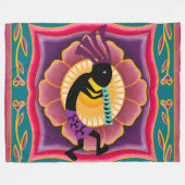 Vibrant Flower Southwestern Kokopelli Fleece Deken (Voorkant (Horizontaal))