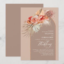 Vibrant Flowers and Pampas Grass Boho Wedding Kaart