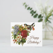 Vibrant  Flowers en Bird Happy Birthday Briefkaart (Staand voorkant)