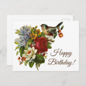 Vibrant  Flowers en Bird Happy Birthday Briefkaart (Voorkant / Achterkant)