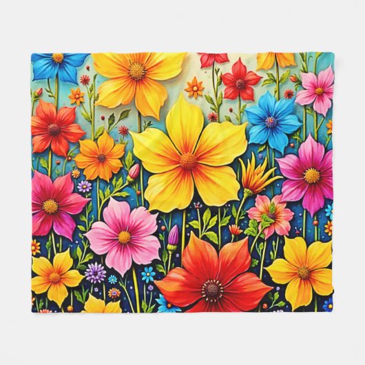 Vibrant Flowers: Garden of Joy Art Fleece Deken (Voorkant (Horizontaal))