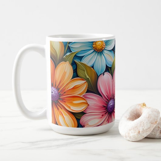 Vibrant Flowers Koffiemok (Met donut)