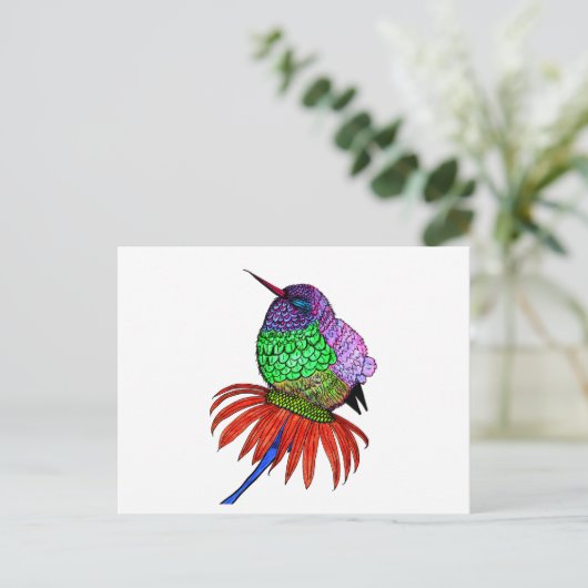 Vibrant Fluffy Baby Hummingbird Briefkaart (Staand voorkant)