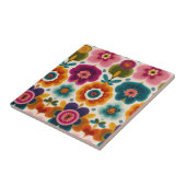 Vibrant Folk Art Flowers 70s Retro Floral Pattern Tegeltje (Zijkant)