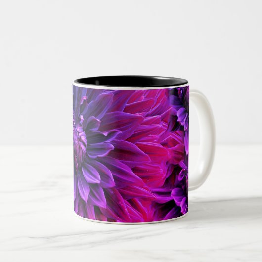 Vibrant Fractal Blossom Art Tweekleurige Koffiemok (Voorkant rechts)