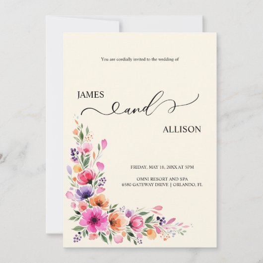 Vibrant Fuchsia Floral QR Code Wedding Invitation Kaart (Voorkant)