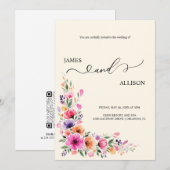 Vibrant Fuchsia Floral QR Code Wedding Invitation Kaart (Voorkant / Achterkant)