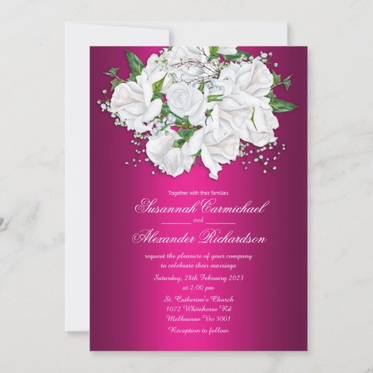 Vibrant Fuchsia Pink Boho Rozen Weddenschap Kaart (Voorkant)