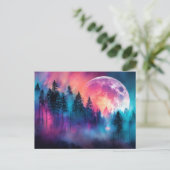 Vibrant Full Moon Rising Over a Dreamlike Forest Briefkaart (Staand voorkant)