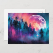 Vibrant Full Moon Rising Over a Dreamlike Forest Briefkaart (Voorkant / Achterkant)