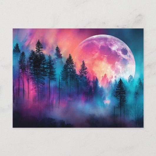 Vibrant Full Moon Rising Over a Dreamlike Forest Briefkaart (Voorkant)