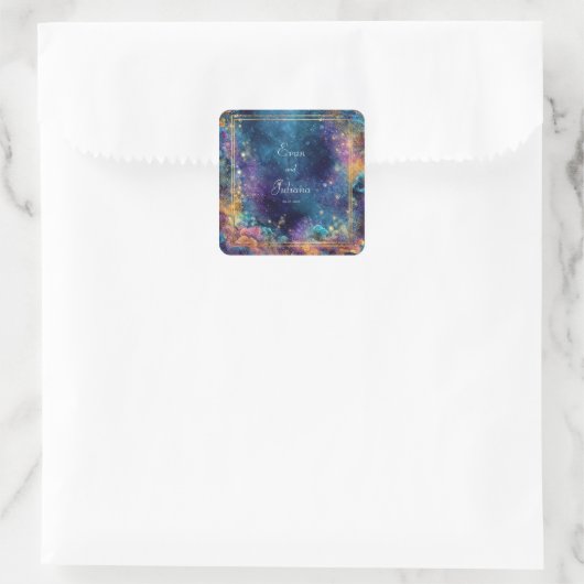 Vibrant Galaxy Wedding Vierkante Sticker (Tas)