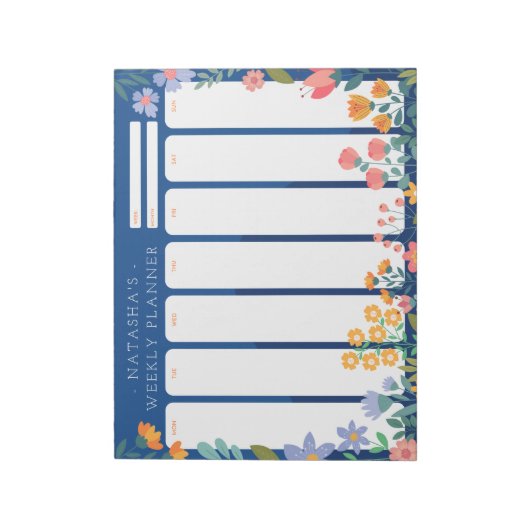 Vibrant Garden Floral Weekly Planner Notepad Blue Notitieblok (Linkerzijde)