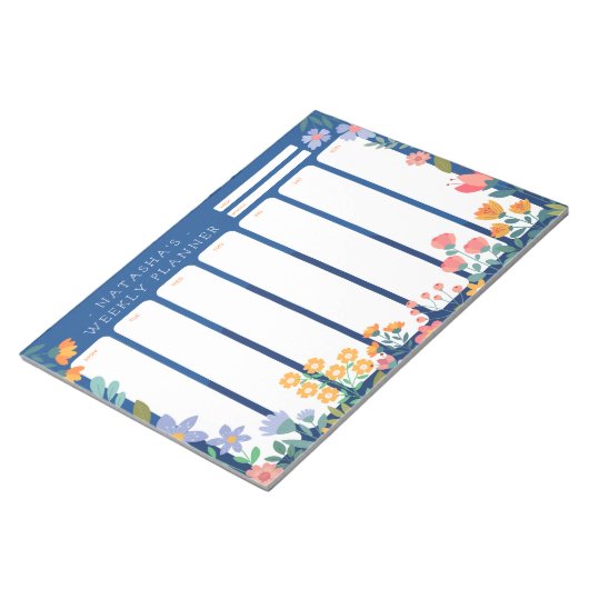 Vibrant Garden Floral Weekly Planner Notepad Blue Notitieblok (Schuin)