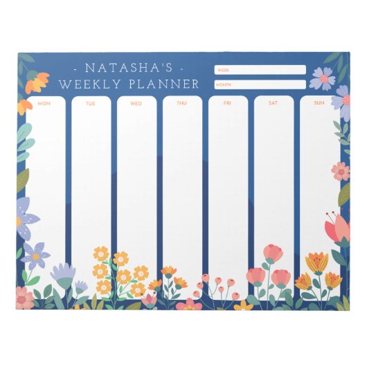 Vibrant Garden Floral Weekly Planner Notepad Blue Notitieblok (Voorkant)