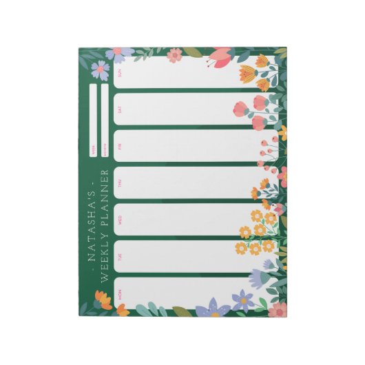 Vibrant Garden Floral Weekly Planner Notepad Green Notitieblok (Linkerzijde)