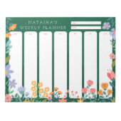 Vibrant Garden Floral Weekly Planner Notepad Green Notitieblok (Voorkant)