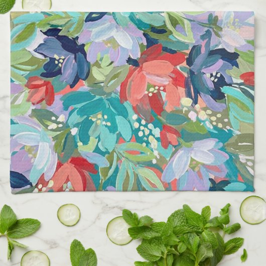 Vibrant Garden Symphony Theedoek (Gevouwen)