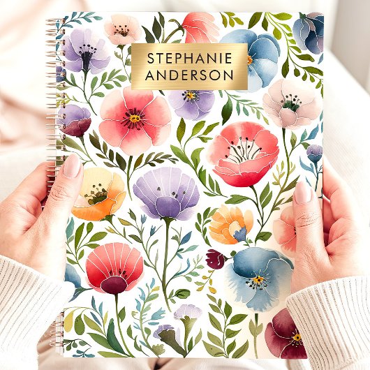 Vibrant Garden Waterverf Floral Custom Name Planner