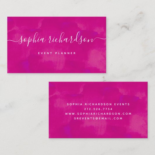 Vibrant gebold roze | Waterverf en script Visitekaartje (Voorkant / Achterkant)