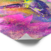 Vibrant Geel en Paars Floral Hummingbird Art Poster (Hoek)