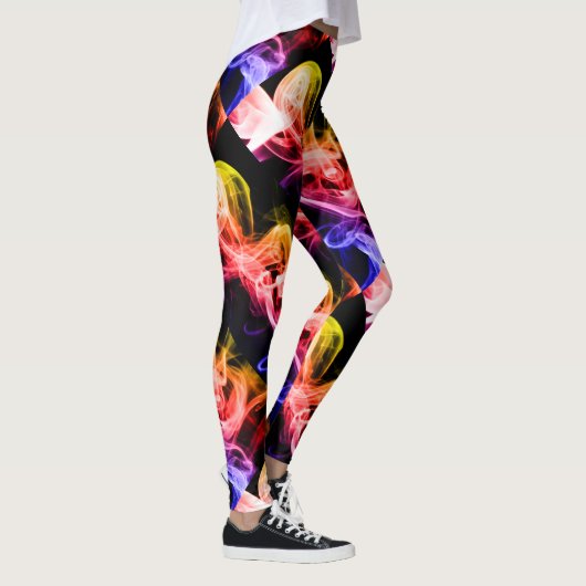 Vibrant Geel Oranje Paars Abstracte Rook Leggings (Rechts)