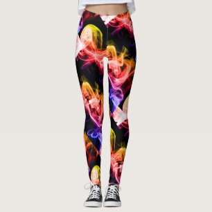 Vibrant Geel Oranje Paars Abstracte Rook Leggings