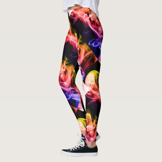 Vibrant Geel Oranje Paars Abstracte Rook Leggings (Links)
