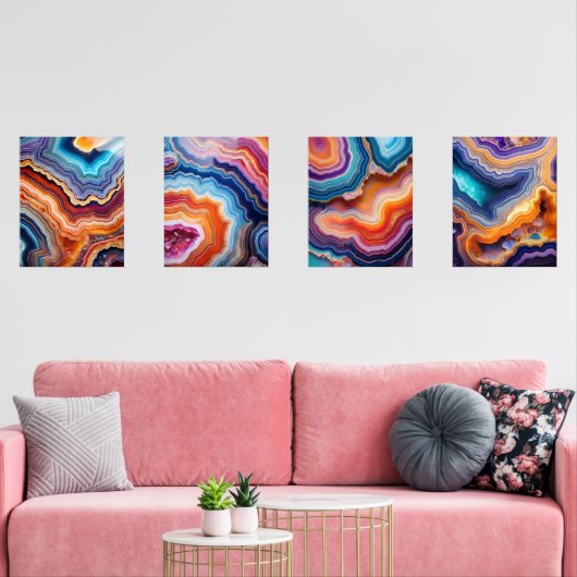 Vibrant Geode Art Set – Kleurrijke Abstracte Natuu (Woonkamer)
