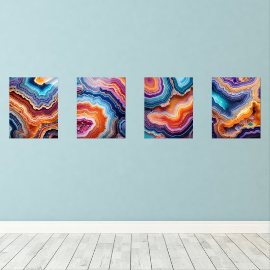 Vibrant Geode Art Set – Kleurrijke Abstracte Natuu (Houten vloer)