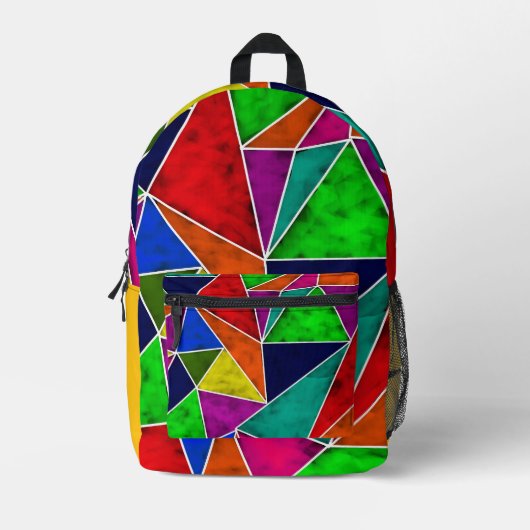 Vibrant geometric pattern bedrukte rugzak (Voorkant)