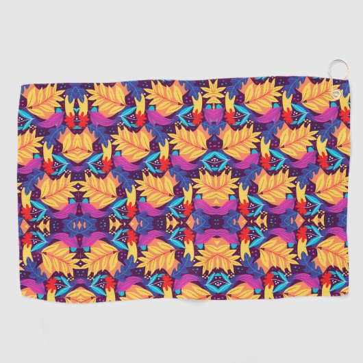 Vibrant geometric pattern features orange flowers  golfhanddoek (Horizontaal)