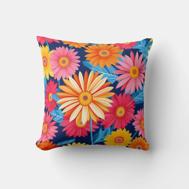 Vibrant Gerbera Daisies Flowers Plant Kussen (Voorkant)