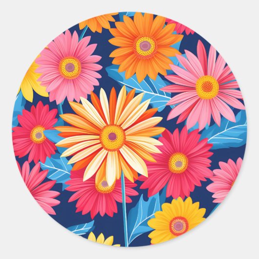 Vibrant Gerbera Daisies Flowers Plant Ronde Sticker (Voorkant)
