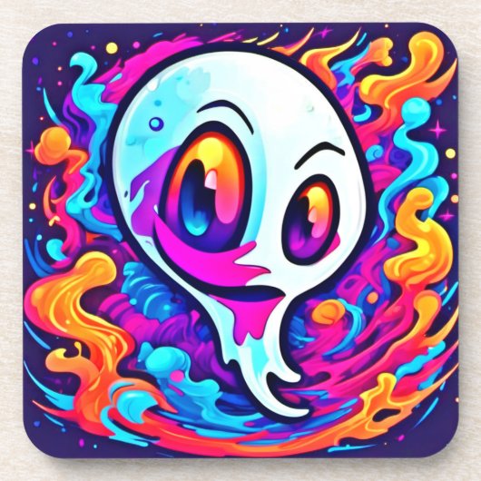 Vibrant Ghost Cartoon Bier Onderzetter (Voorkant)