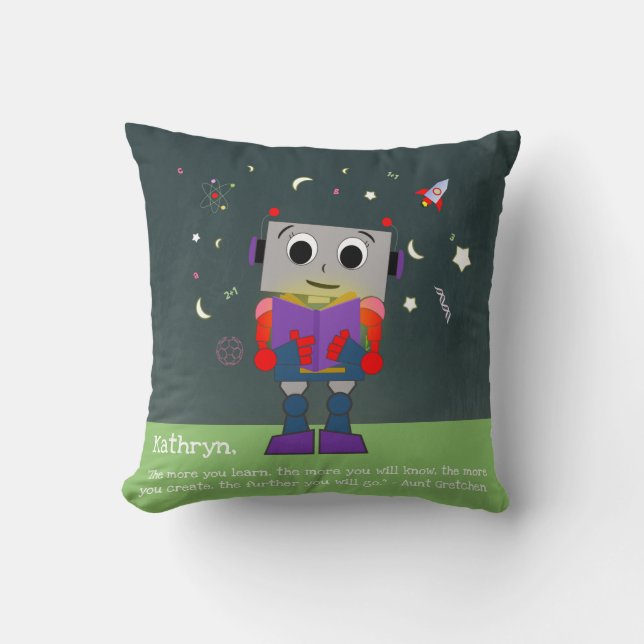 Vibrant Girl Robot Reading Pillow Add Custom Quote Kussen (Voorkant)